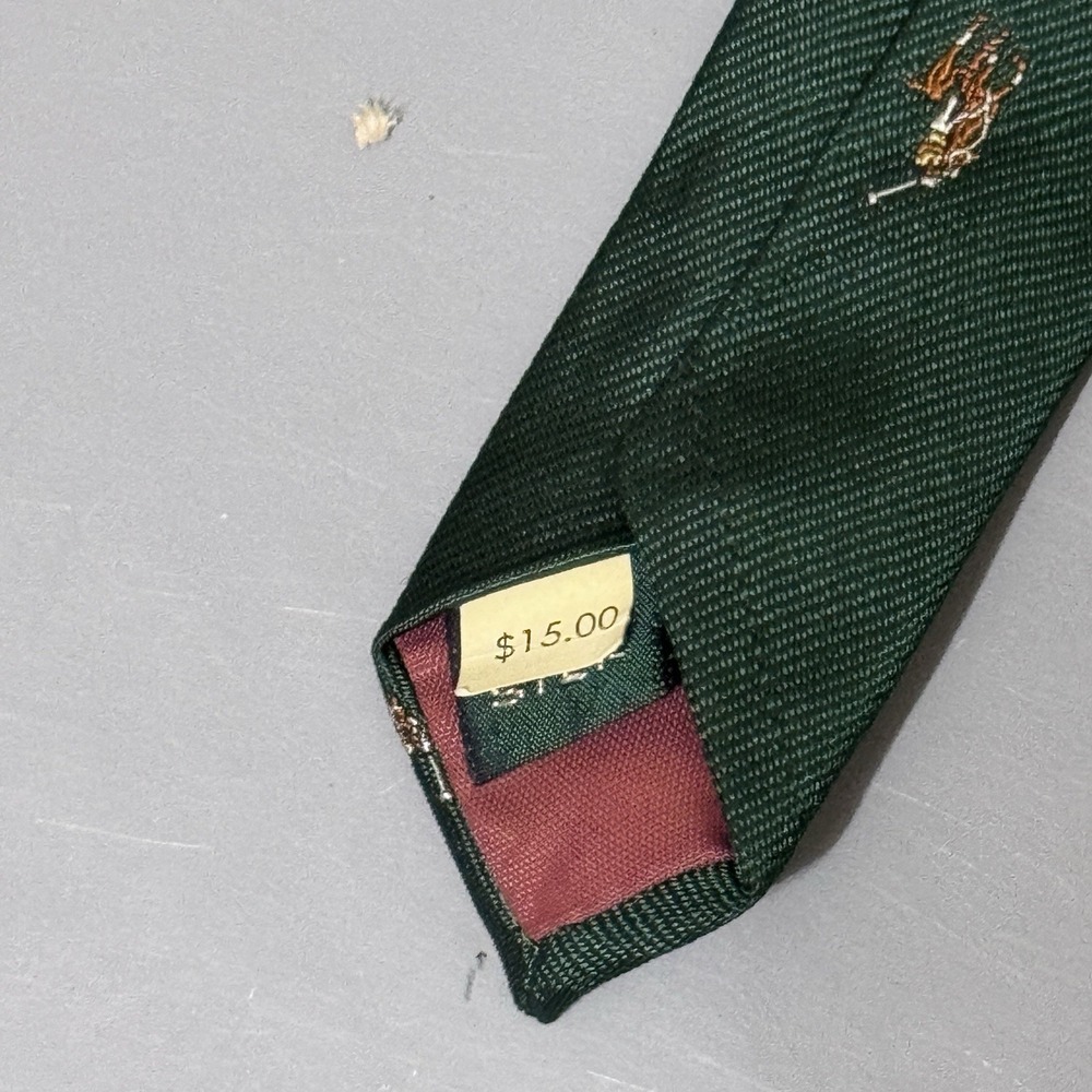 Polo Ralph Lauren Tie 2.5 In Thin Vintage Green AOP Flesh Pony Embroidered Saks - Picture 3 of 9